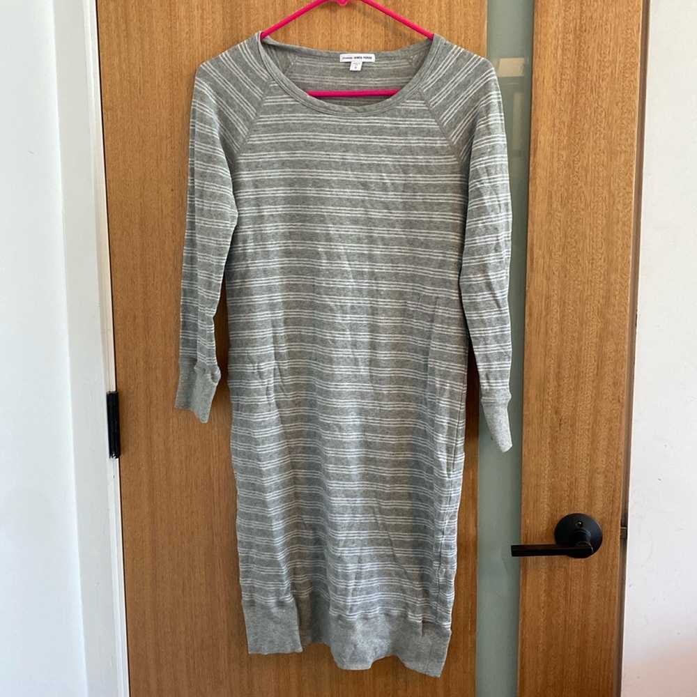 James Perse Gray & White Pull-over Sweater Dress Size 2 (Medium)